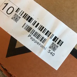 a barcode on a pizza box