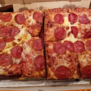 Deep dish pan pepperoni pizza = $12 plus tax