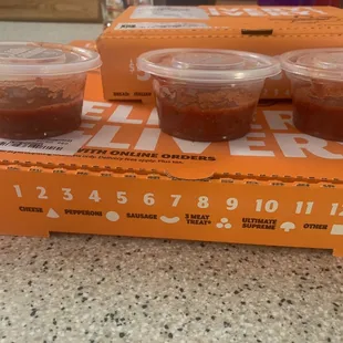 Just wondering how many sides of sauce you have to order to get one full???? At $1 each it cost more to get sauce than a pizza!!
