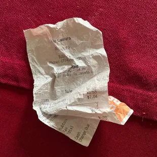 crumpled reciept