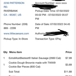 Receipt of my order. You can see I paid for it but didn't get what I was order and excited for. :(