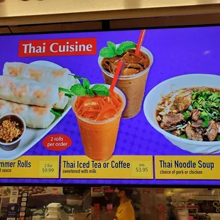 a menu for thai cuisine