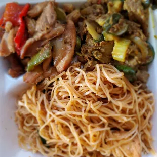 Pad Thai with Garlic Chicken and Lemon Grass Beef