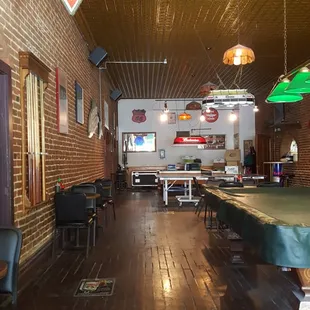 a pool table in a restaurant