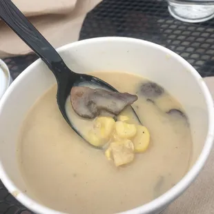 Soup of the day: Cream of corn &amp; artichoke with mushrooms  Soooooo yummy