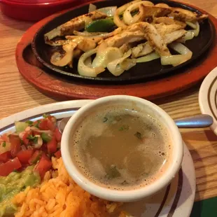 Chicken fajitas with charro beans