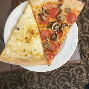 White slice and pepperoni mushroom slice
