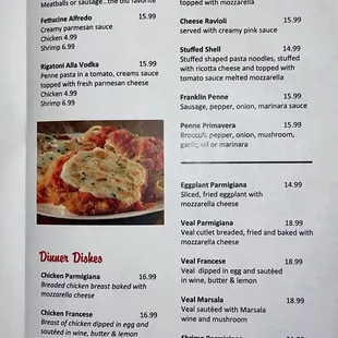 Menu as of June 2024