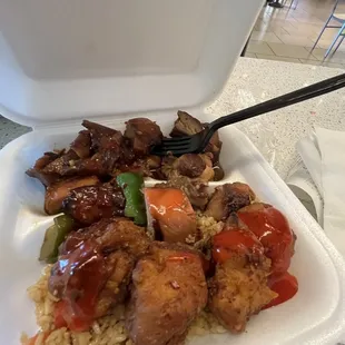 Total rip-off on the meat portion sizes for the price. $12. , This is the 3X meat size. Truly ridiculous.