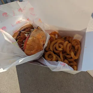 burger + curly fries