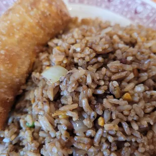 egg roll and pork fried rice