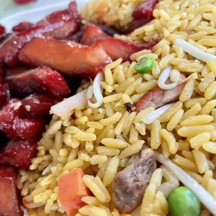 a plate of rice and vegetables