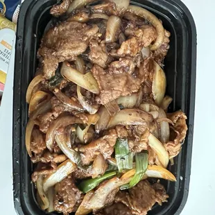 Mongolian beef, comes with white rice