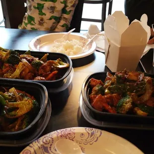 Everything is served in takeout containers.