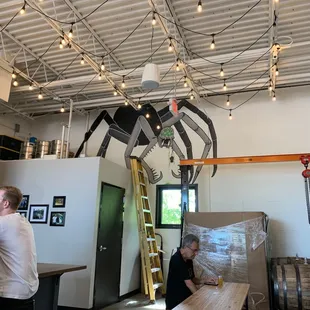 a giant spider hanging from the ceiling