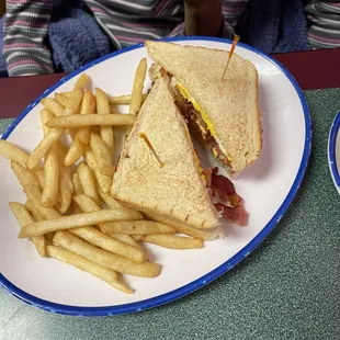 Breakfast BLT with fries.