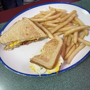 Bacon egg and cheese with fries