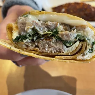 a person holding a sandwich