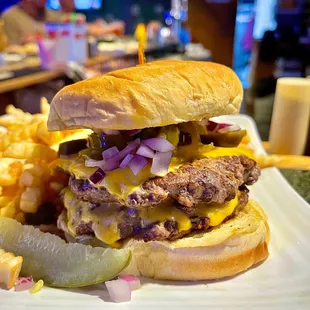 Double Cheese Burger (add jalapeño and onion)