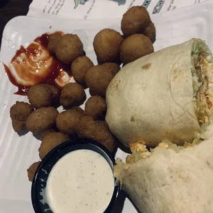 Buffalo Crispy Chicken wrap with mushrooms.   9/10