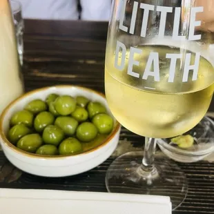 Bubbles and green olives