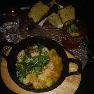 Crab in brown butter with herbs and focaccia. $36