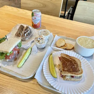 reuben + carrot cake + coleslaw + potato salad + club + soup