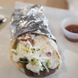 Gyro with garlic sauce.