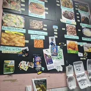 a menu on the wall of a restaurant