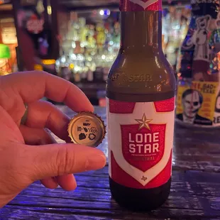 my first Lone Star beer in Texas! With cool puzzle under cap