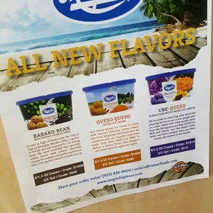 a menu for a new flavor