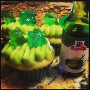 Finished product: buko pandan cupcakes... With gummy bears