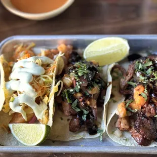 Fish taco and Al Pastor. Fish was better Pastor was cold but the portions were good.