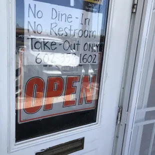 No Dine-In, No restroom, Take-Out only