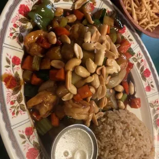 Kung pao shrimp with Egg Flower Soup and Egg Roll