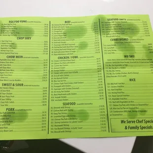 menu