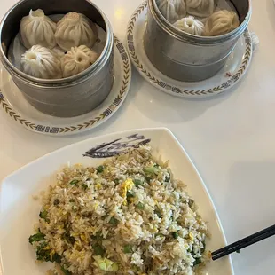 Xiao Long Bao: Tasted gamey, overdue, and sour.  Vegetable Fried Rice: Overly salty.