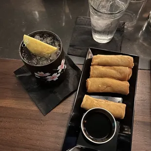 Spring rolls and Drink( was like a Long Island Ice tea)