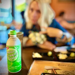 Some creamy bubbly before my meal. Oh, and the drink is a Melon Cream Soda.