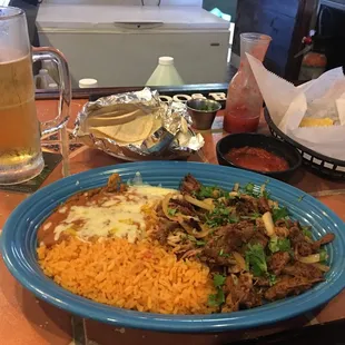 Carne asada, carnitas, onion, cilantro custom plate