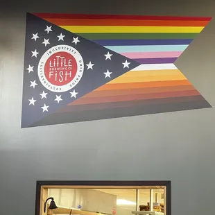 Painted on flag over the kitchen window