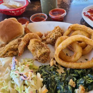 Oyster n shrimp platter. Already eaten some! Great portions, great taste.  Highly recommend!!