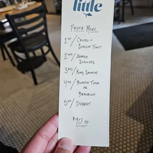 a menu in a restaurant