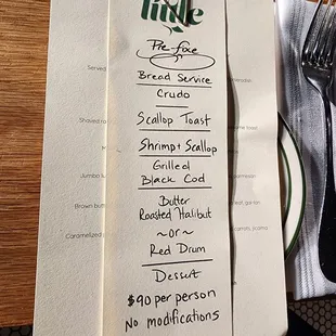 Pre-fixe menu