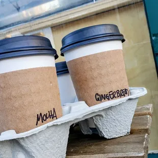 two cups of coffee on a table