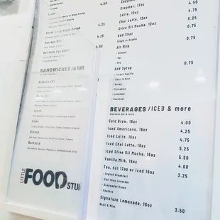 the menu and prices