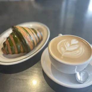 Hazelnut late with pistachio croissant.