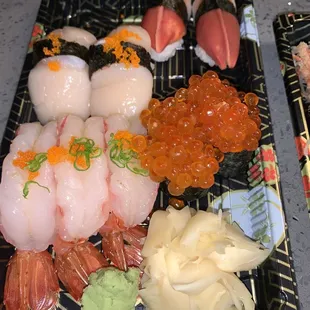 Sweet Shrimp Sushi Ikura Sushi Scallop Sushi Surf Clam Sushi