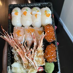 Whole Scallop Sushi Sweet Shrimp Sushi Ikura Sushi @houstonarehungry on insta