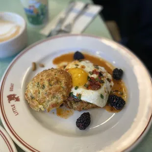 Cheddar biscuit sandwich with sausage and egg